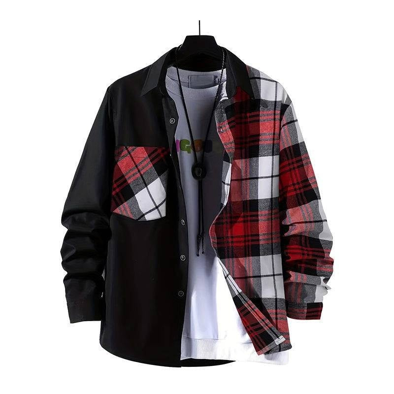 Spring Style Color-contrast Check Long Sleeve Shirt Fashion