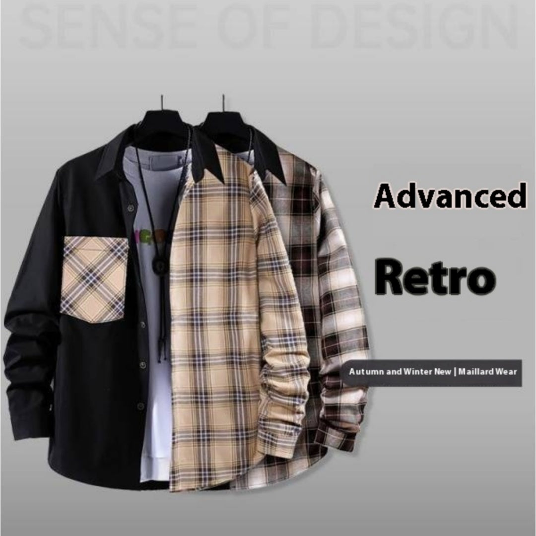 Spring Style Color-contrast Check Long Sleeve Shirt Fashion