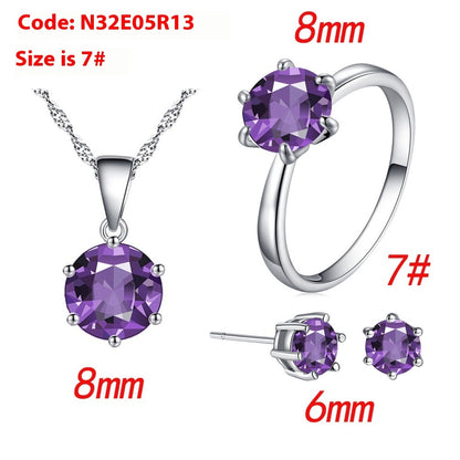 Six-claw Color Zircon Necklace Ear Stud Ring Wedding Ornament Suit