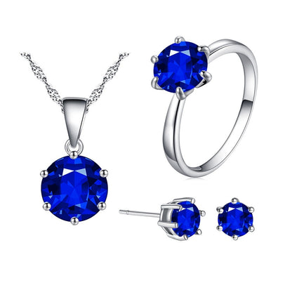 Six-claw Color Zircon Necklace Ear Stud Ring Wedding Ornament Suit