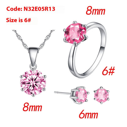 Six-claw Color Zircon Necklace Ear Stud Ring Wedding Ornament Suit