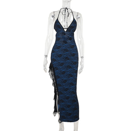 Synthetic Lace Split Sling Dress Women