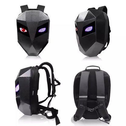 LED Motorcycle Rider Backpack Eyes Glow pattern carbon fiber texture helmet locomotive backpack school bag Moto Laptop backpack