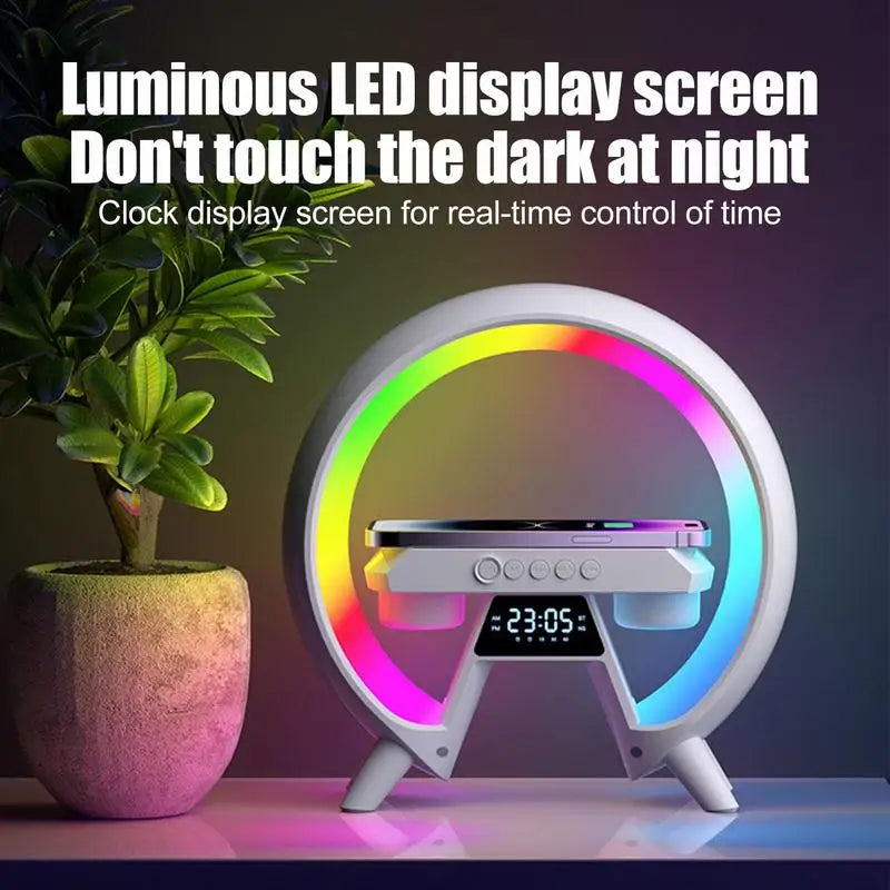 Bluetooth Speaker LED Alarm Clock RGB Colorful Atmosphere Night Light Lamp.Sunrise Simulation Wake Up 15W Wireless Phone Charger