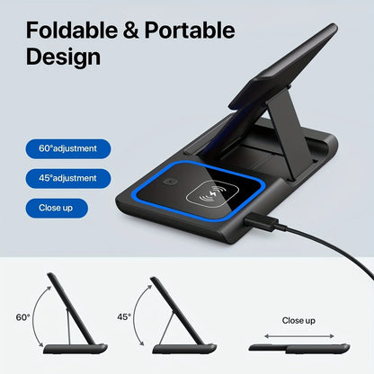 100W Fast 3 in 1 Foldable Charging Wireless Charger Stand For iPhone 15 14 13 12 Apple WatchStation For Airpods Pro iWatch 9 8 7