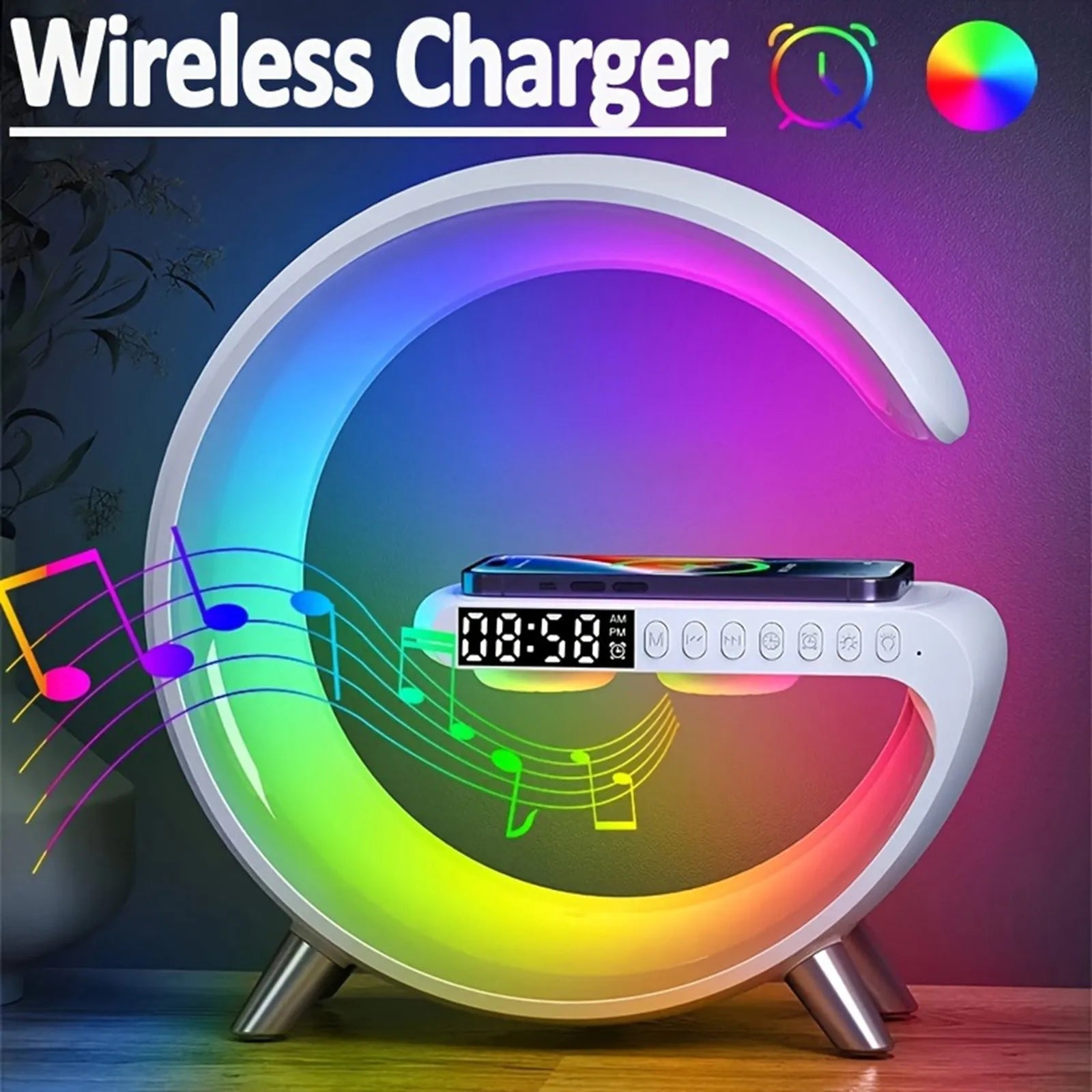 Desktop Ornament Wireless Charging Digital Display App ControlLED Multifunctional Bluetooth Speaker With Rgb Light Alarm Clock