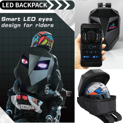 LOY Knight Riding Backpack with Eyes Motorcycle Helmet Full Helmet Bluetooth APP Control Waterproof LED Hard Case Laptop Bag