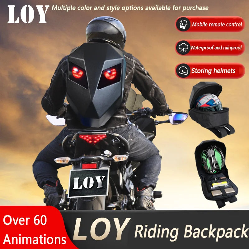 New LOY LED Knight Cycling Backpack with Eye Mochilas para motocicletas Waterproof Laptops Motorcycle Helmet Bags Saco Moto