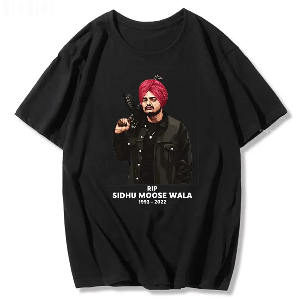 RIP Sidhu Moose Wala T Shirt Indian Rapper Singer Print Tshirts Pure Cotton Graphic Tees Hip Hop Casual Men Women Oversized Tops