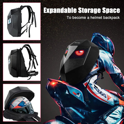 LOY Knight Riding Backpack with Eyes Motorcycle Helmet Full Helmet Bluetooth APP Control Waterproof LED Hard Case Laptop Bag