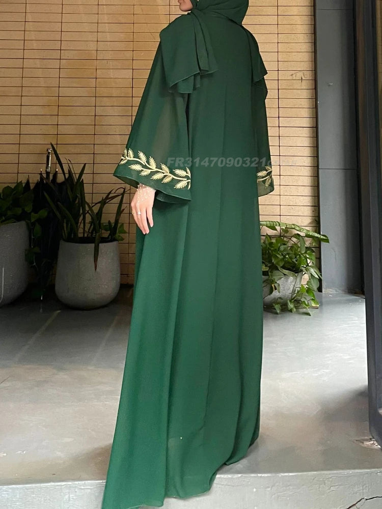 Eid Muslim Abaya for Women Embroidery Dress with Scarf 2 Piece Set Dubai Arab Long Robe Morocco Abayas Kaftan Headscarf Gorgeous