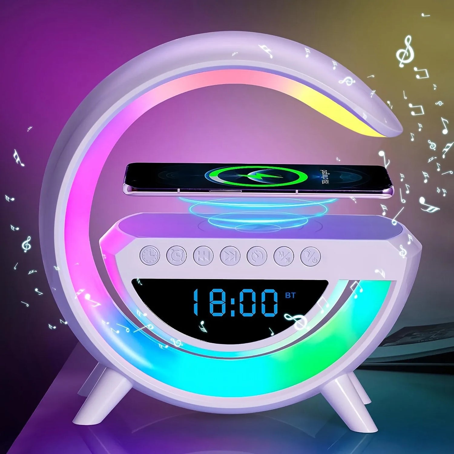 Desktop Ornament Wireless Charging Digital Display App ControlLED Multifunctional Bluetooth Speaker With Rgb Light Alarm Clock