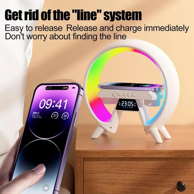 Bluetooth Speaker LED Alarm Clock RGB Colorful Atmosphere Night Light Lamp.Sunrise Simulation Wake Up 15W Wireless Phone Charger