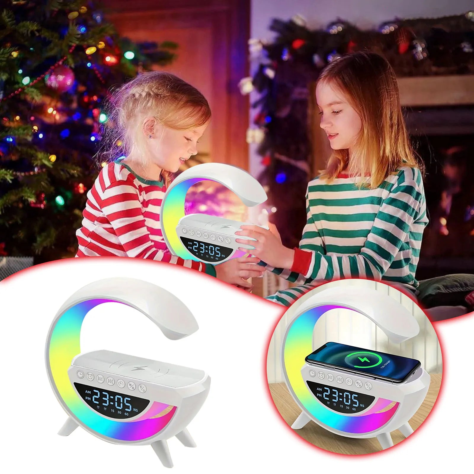 Desktop Ornament Wireless Charging Digital Display App ControlLED Multifunctional Bluetooth Speaker With Rgb Light Alarm Clock