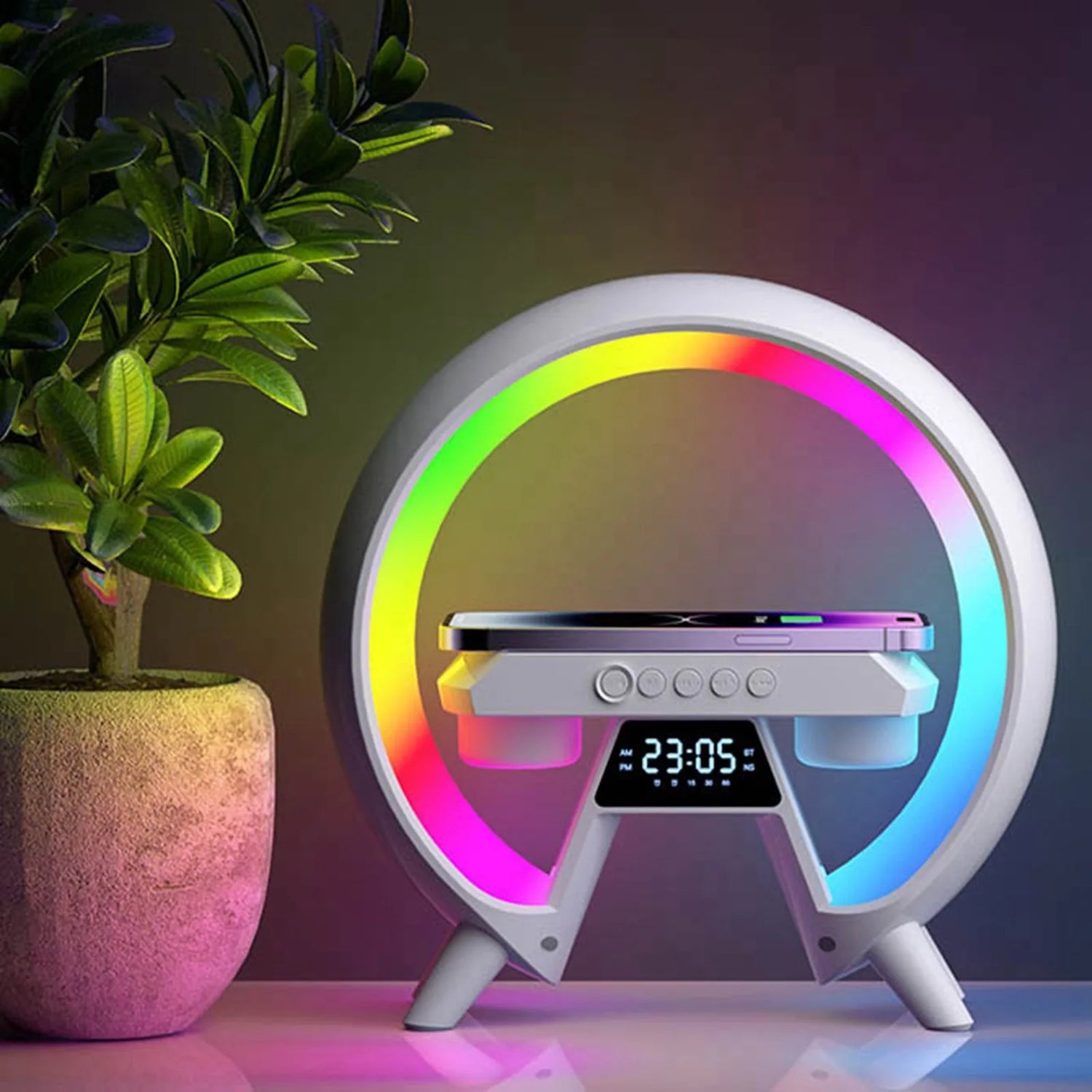 Desktop Ornament Wireless Charging Digital Display App ControlLED Multifunctional Bluetooth Speaker With Rgb Light Alarm Clock