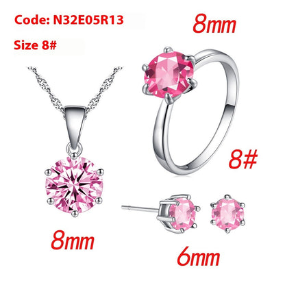 Six-claw Color Zircon Necklace Ear Stud Ring Wedding Ornament Suit