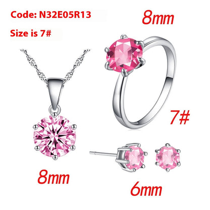 Six-claw Color Zircon Necklace Ear Stud Ring Wedding Ornament Suit