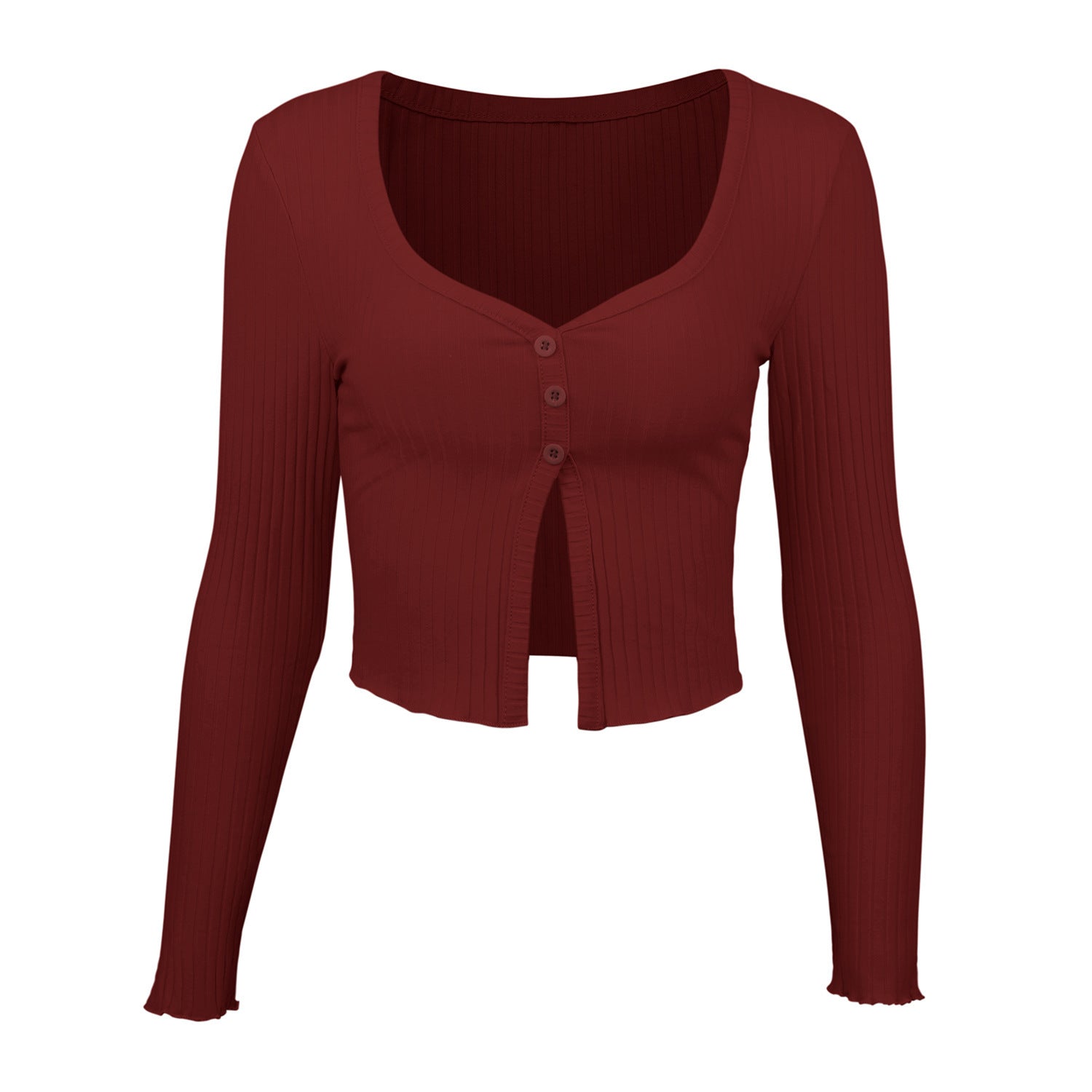 Long Sleeved Crop Cardigan Top Sexy Button Knit T-shirt