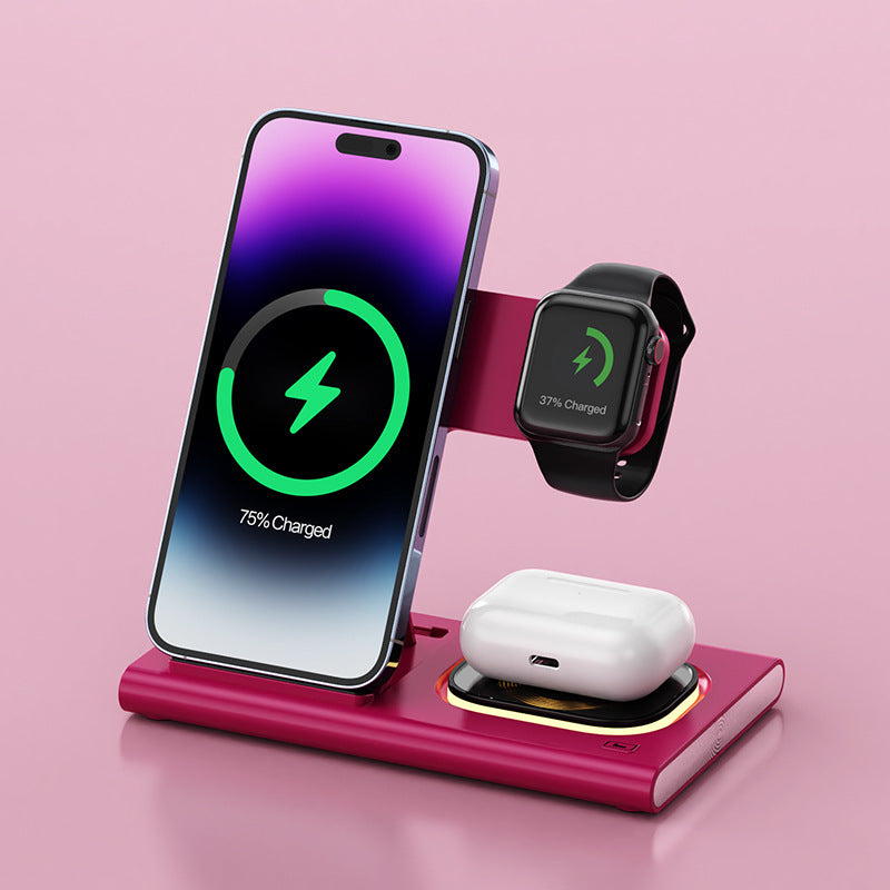 3 IN 1 15W Wireless Charging Charger Magnetic Desktop Night Light Iwatch Fast Charging Stand Gift Customization