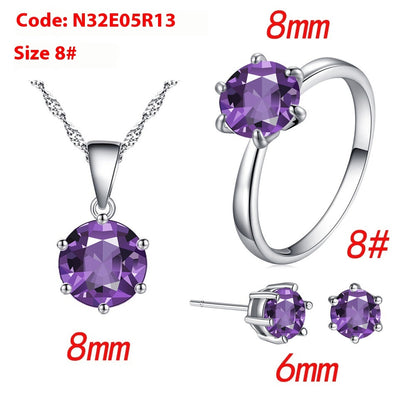 Six-claw Color Zircon Necklace Ear Stud Ring Wedding Ornament Suit